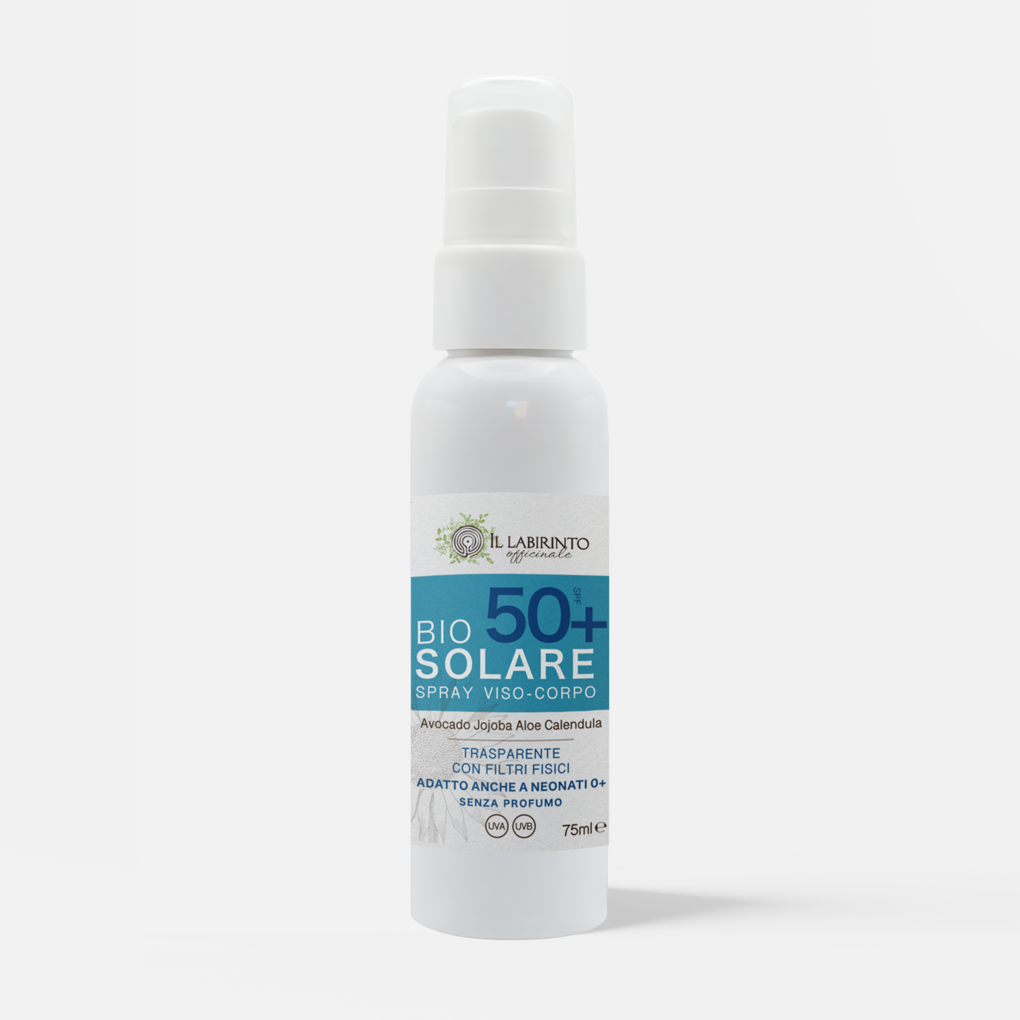 Bio solare spray spf 50+ trasparente protezione alta filtro uv naturale adatto anche a neonati