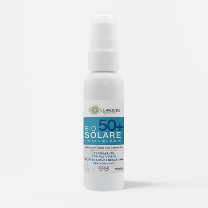 Bio solare spray spf 50+ trasparente protezione alta filtro uv naturale adatto anche a neonati