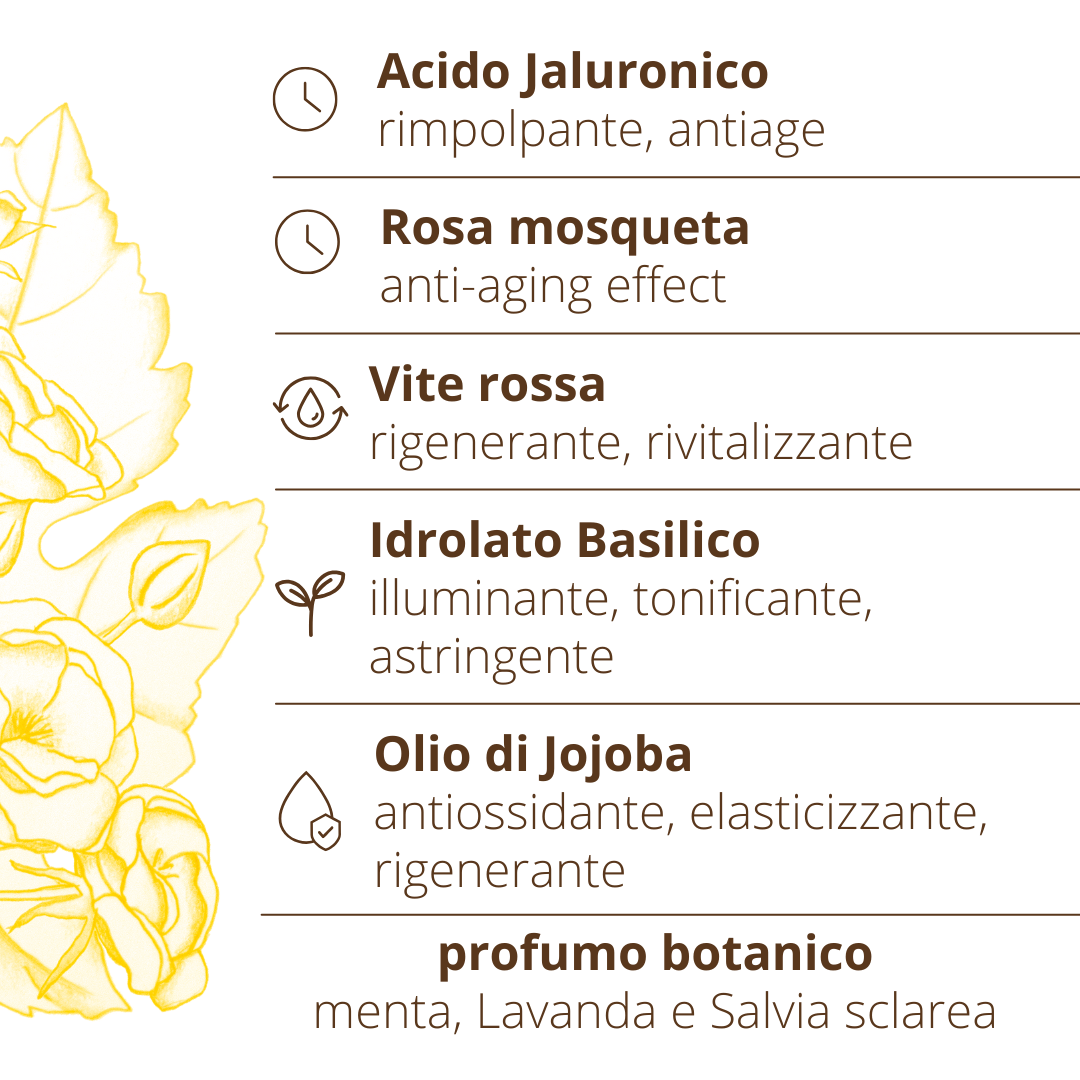 Crema viso Rosa mosqueta Vite rossa Jojoba rivitalizzante anti-age