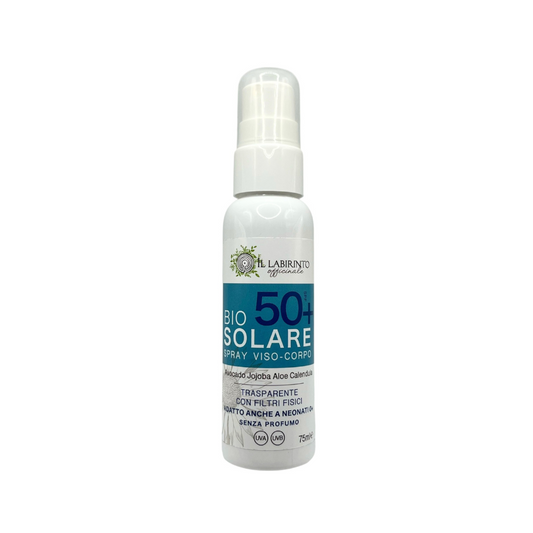 Bio solare spray spf 50+ protezione alta filtro uv naturale adatto anche a neonati