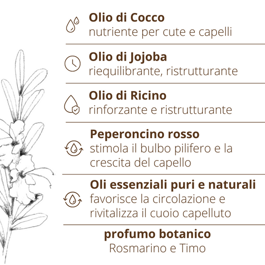 Olio capelli rosmarino stimolante crescita trattamento rivitalizzante cuoio capelluto
