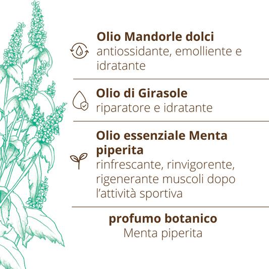 Olio corpo aromaterapico Menta Piperita rinvigorente tonico