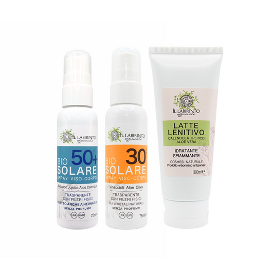 Set solari estate Bio solari protezione alta filtro uv fisico e latte lenitivo doposole cosmesi naturale