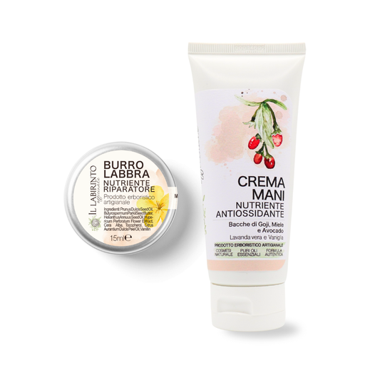 Set cosmesi naturale crema mani e burro labbra