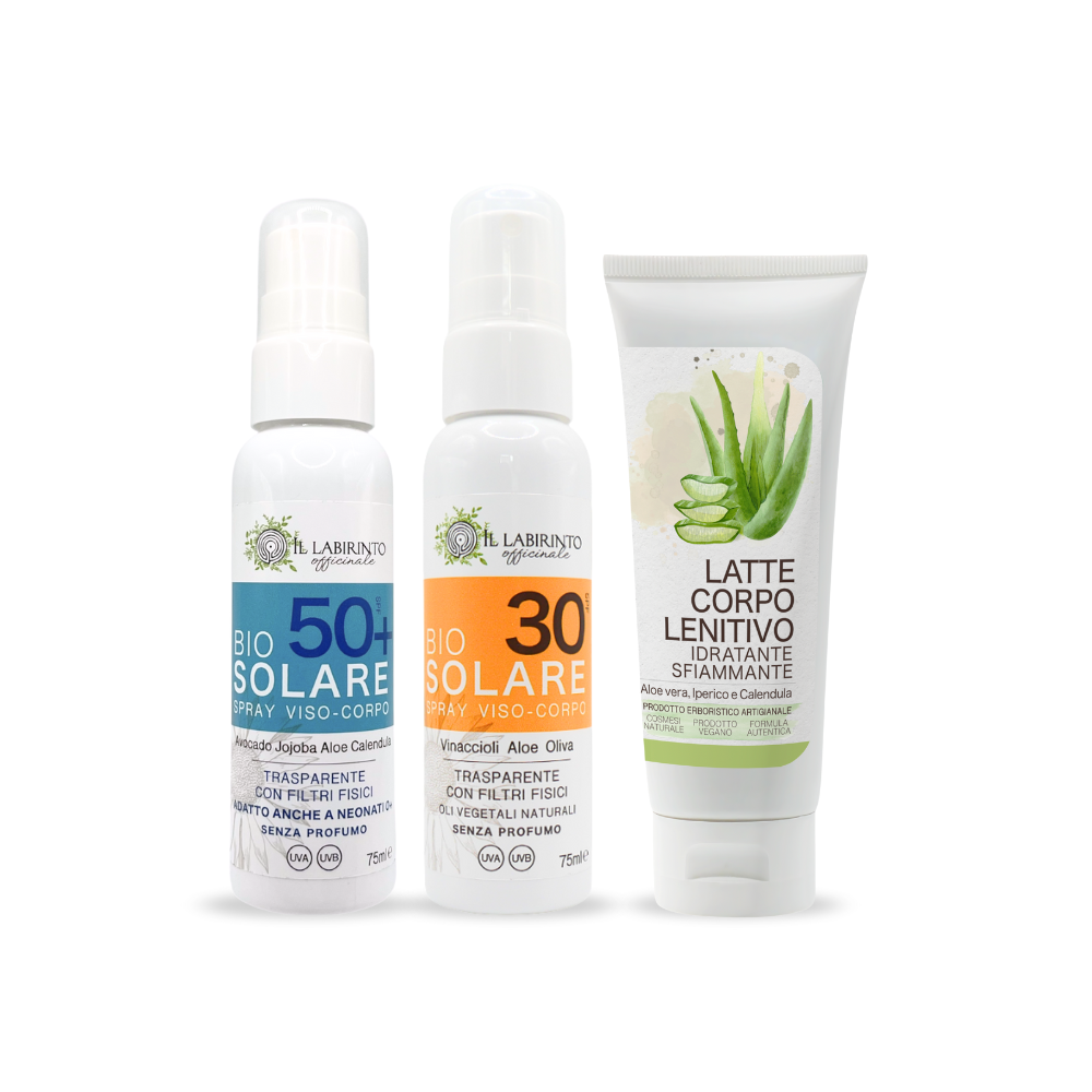 Set solari estate Bio solari protezione alta filtro uv fisico e latte lenitivo doposole cosmesi naturale