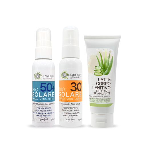 Set solari estate Bio solari protezione alta filtro uv fisico e latte lenitivo doposole cosmesi naturale